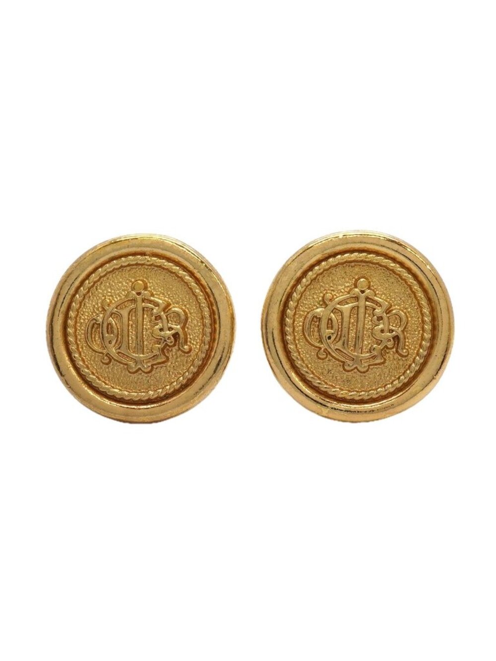 Dior Earrings Emblem Round Circle Gold Plated